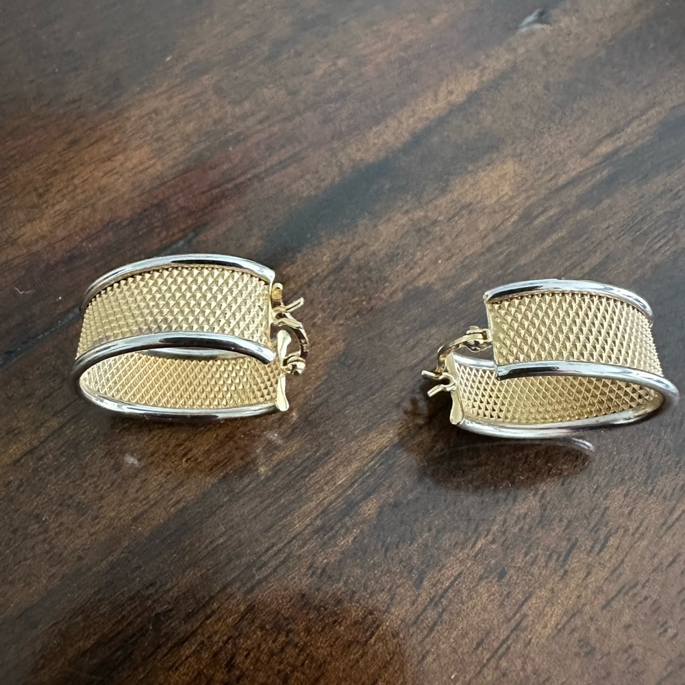 14K Gold and Mesh Hoop Earrings - Picture 3 of 9